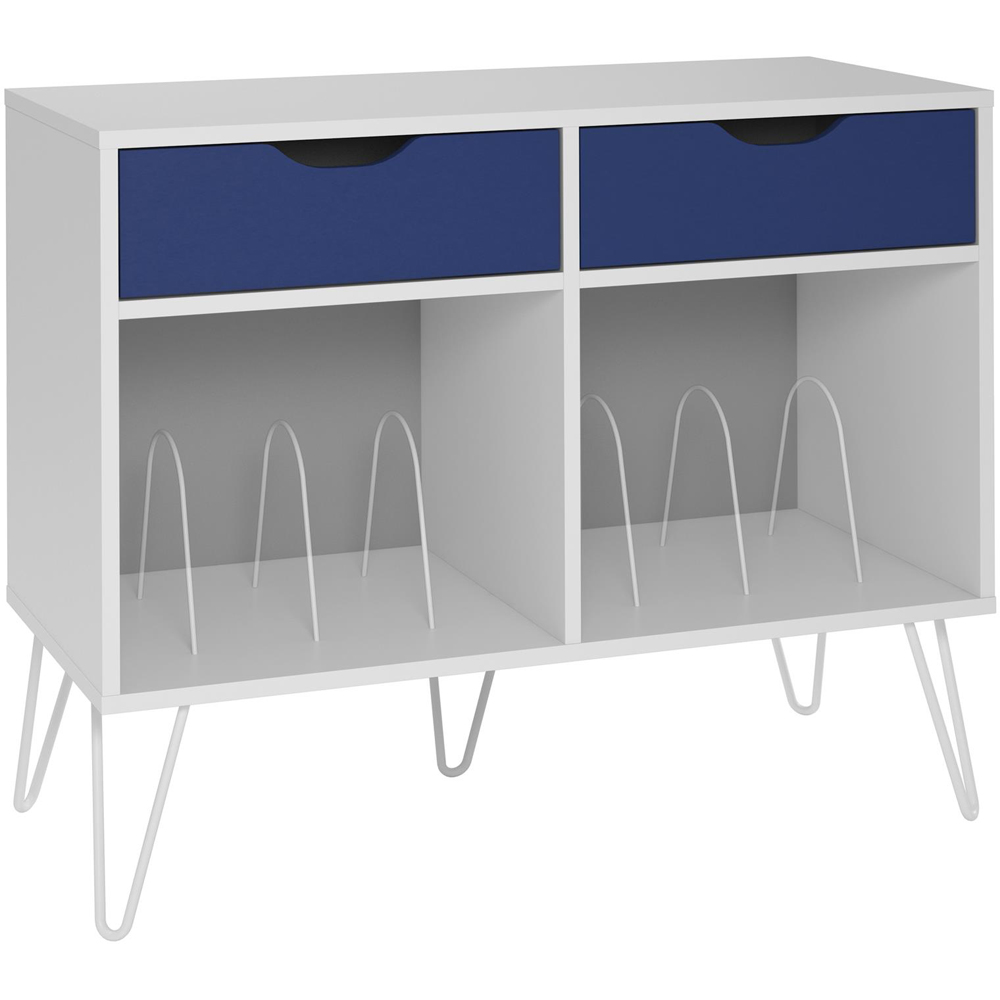 Novogratz Harmony 2 Drawer White and Blue Turntable Stand Image 5