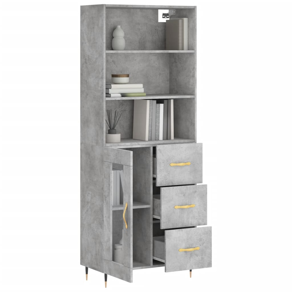 vidaXL Single Door 3 Drawer 3 Shelf Concrete Grey Highboard Image 3
