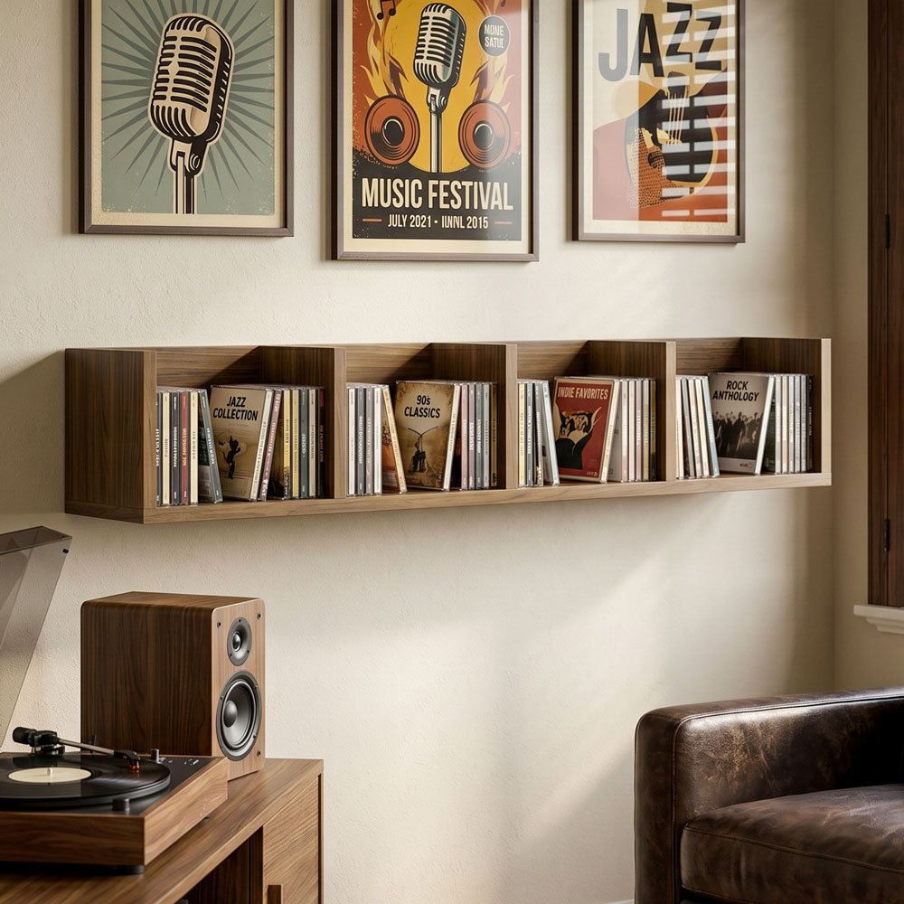 HOMCOM 4 Shelf Walnut Wooden Wall-Mounted Display Shelf Image 4