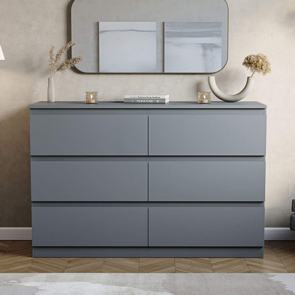 VIDA DESIGNS Denver 6 Drawer Grey Chest of Drawers Image 3