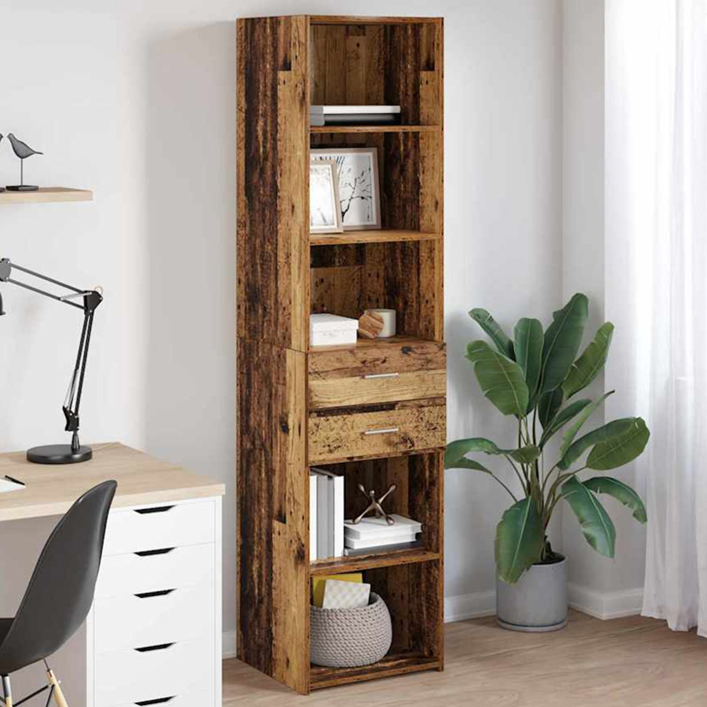 vidaXL 2 Drawer 5 Shelf Old Wood Highboard Image 1