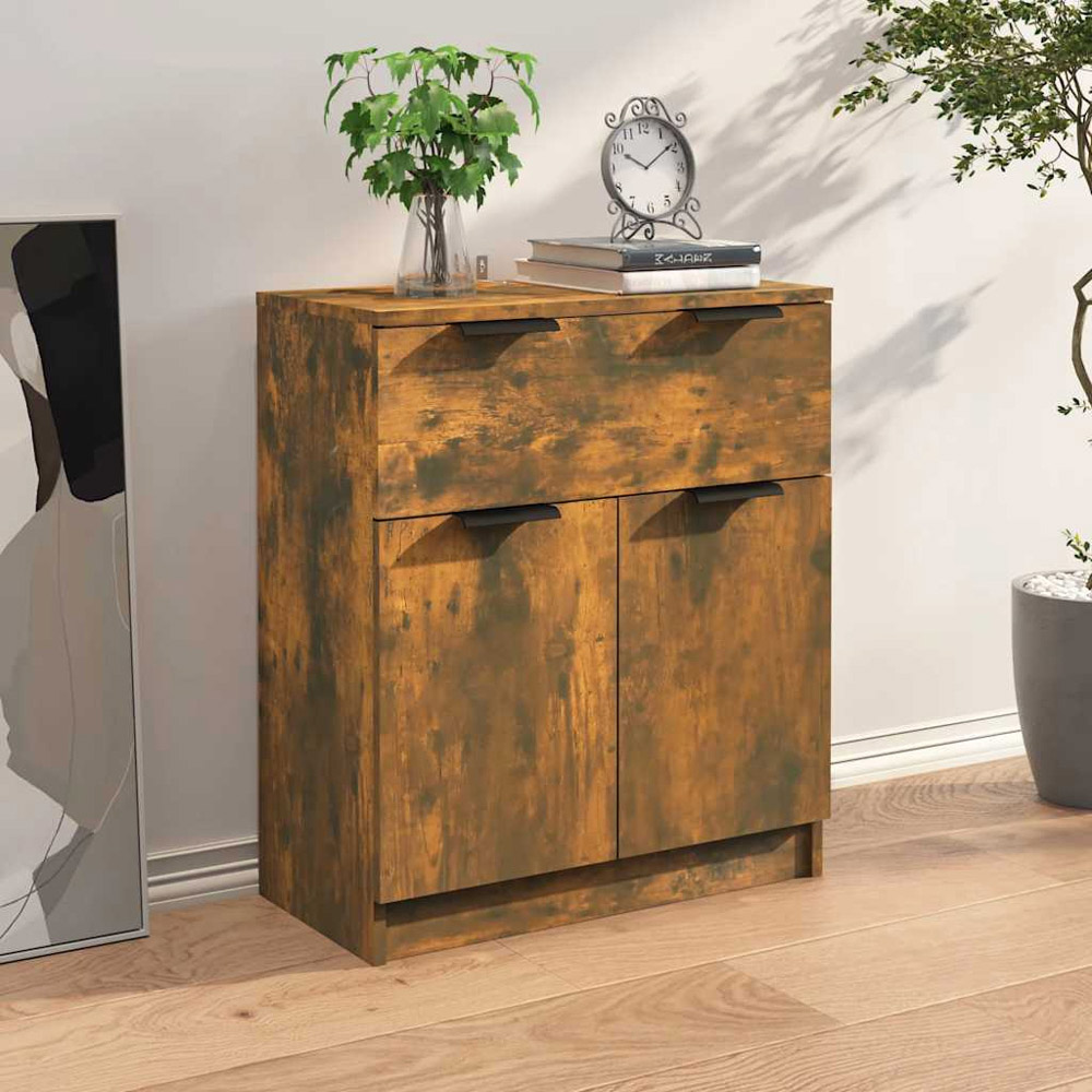 vidaXL 2 Door Single Drawer Smoked Oak Sideboard Image 3