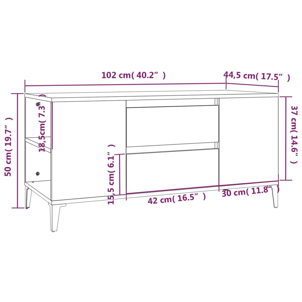 vidaXL 2 Drawer 4 Shelf Brown Oak TV Cabinet Image 9