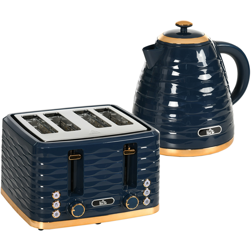 HOMCOM 800-162V70BU Blue 1.7L Kettle and 4 Slice Toaster Set Image 1