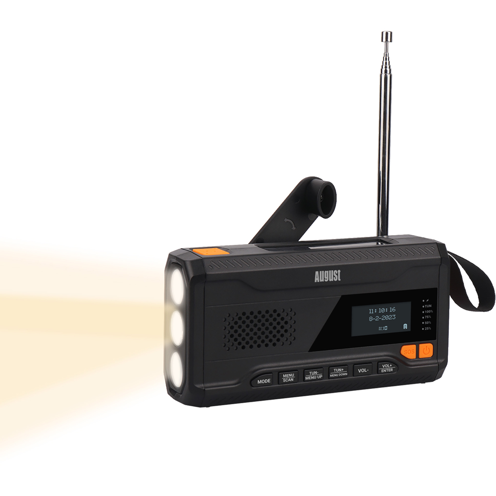 August MB290 Rechargeable Solar and Hand Crank DAB DAB+ FM Radio and Bluetooth Speaker Image 3