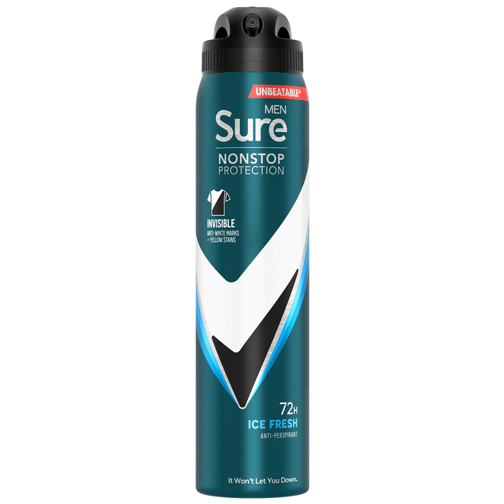 Sure Men Nonstop Protection Ice Fresh Invisible Antiperspirant Deodorant Aerosol 250ml Image 1