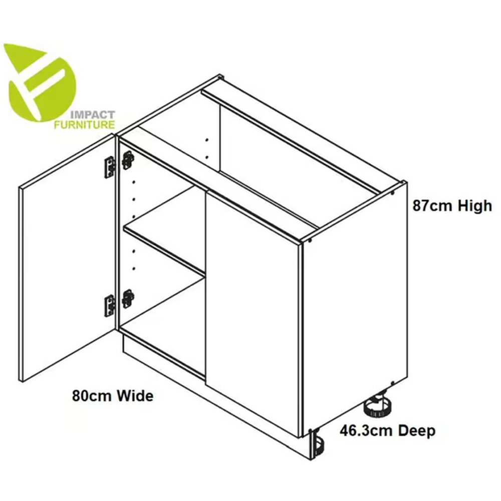 Impact Furniture Star 2 Door Light Grey Gloss Freestanding Kitchen Cabinet Base Unit 800mm Image 5