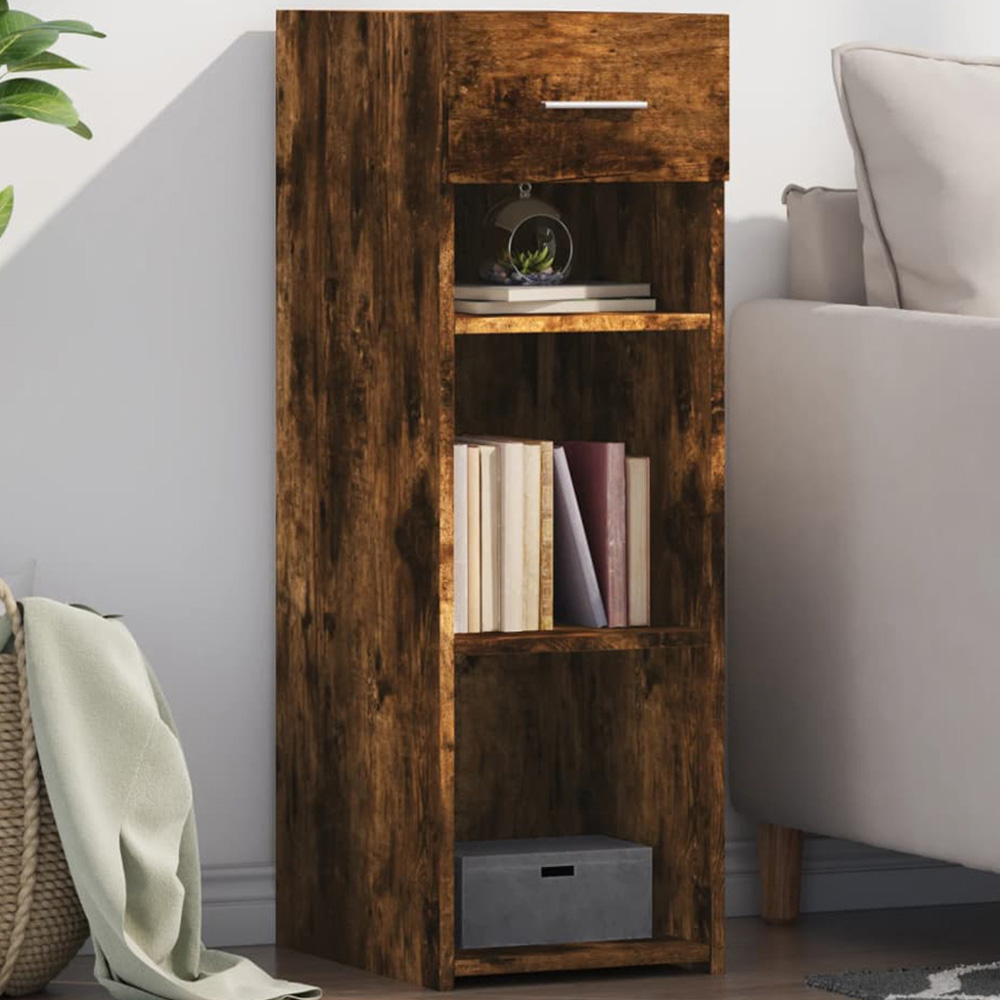 vidaXL Single Drawer 3 Shelf Smoked Oak Sideboard Image 1