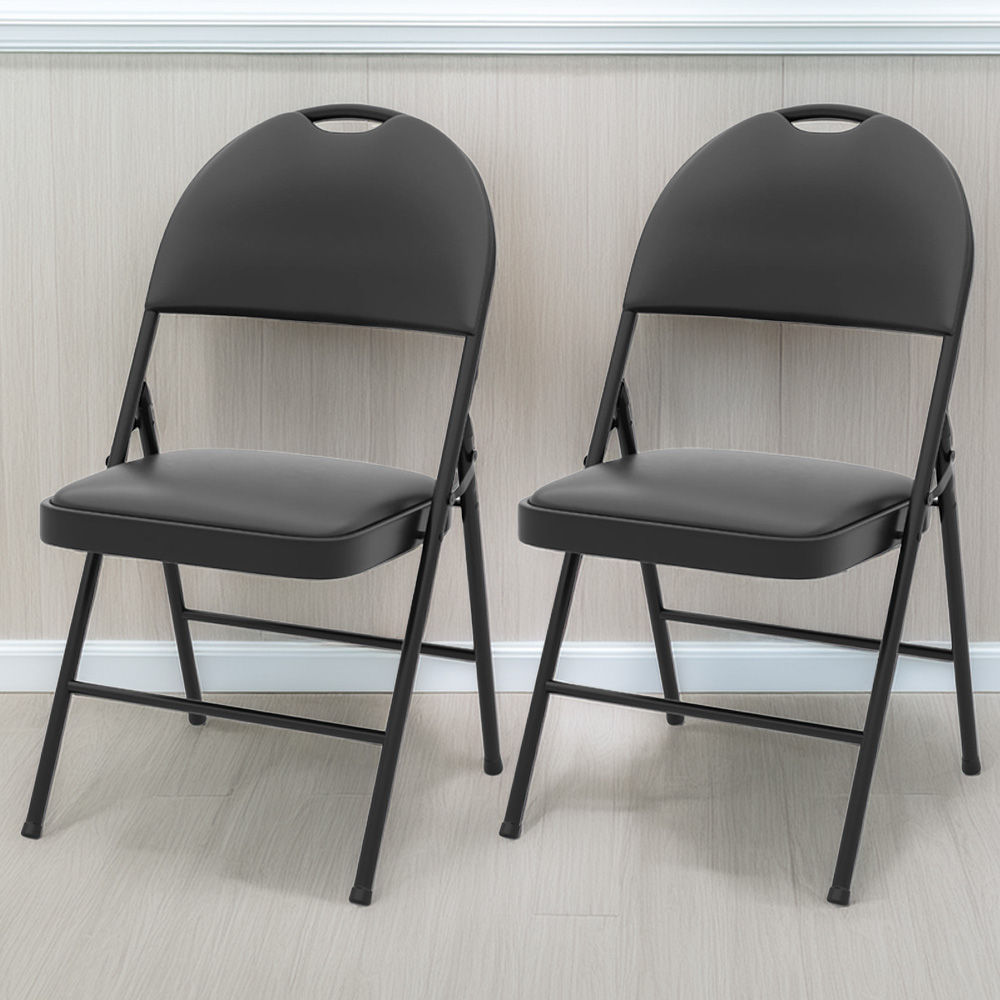 Costway Set of 2 Black Folding Chairs Padded Chairs with Carry Handle Image 1