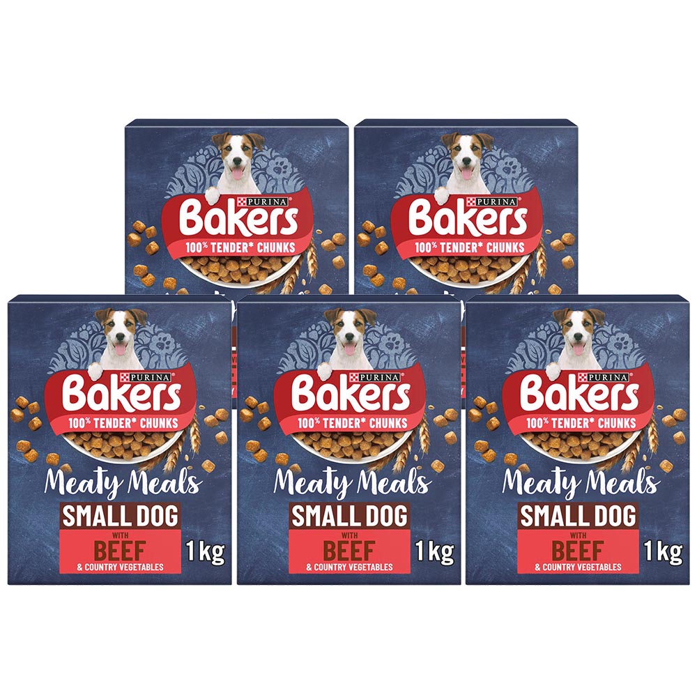 Purina Bakers Beef Meaty Meals Adult Small Dry Dog Food Case of 5 x 1kg Image 1