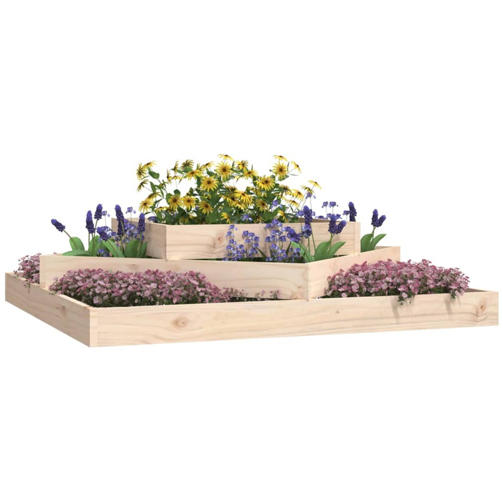 vidaXL 3-Tier Natural Solid Pine Wood Garden Planter 112 x 112 x 27cm Image 3