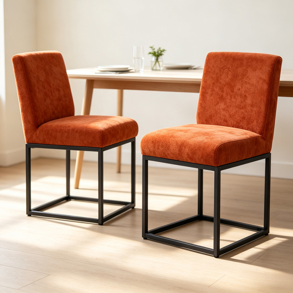 Living and Home Set of 2 Orange Chenille Dining Chair Image 1
