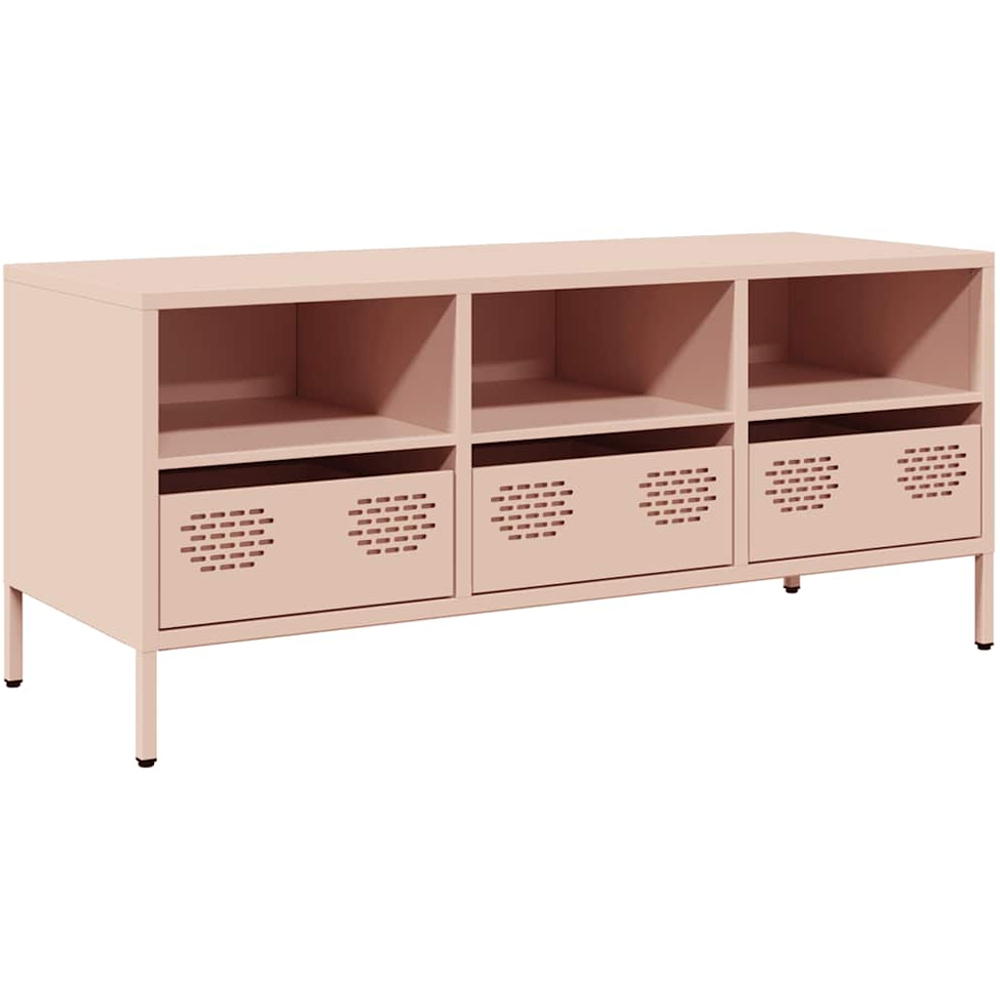 vidaXL 3 Drawer 3 Shelf Pink Steel Industrial Style TV Cabinet Image 2
