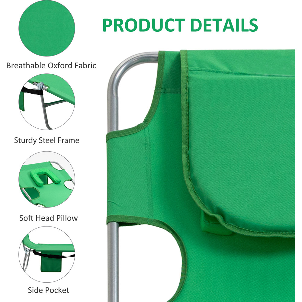 Outsunny Green 5 Level Adjustable Folding Sun Lounger with Reading Hole Image 6