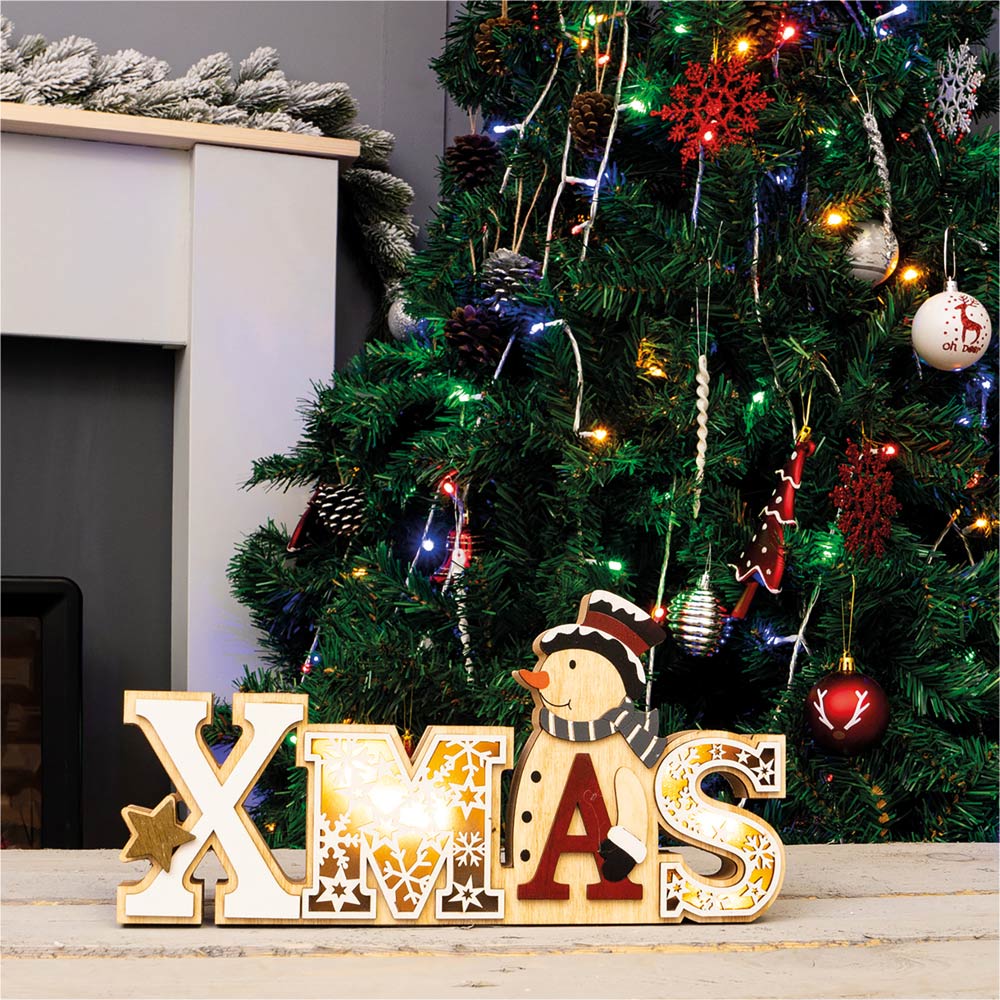 Xmas Haus Festive Light Up Wooden Christmas Decoration Image 2