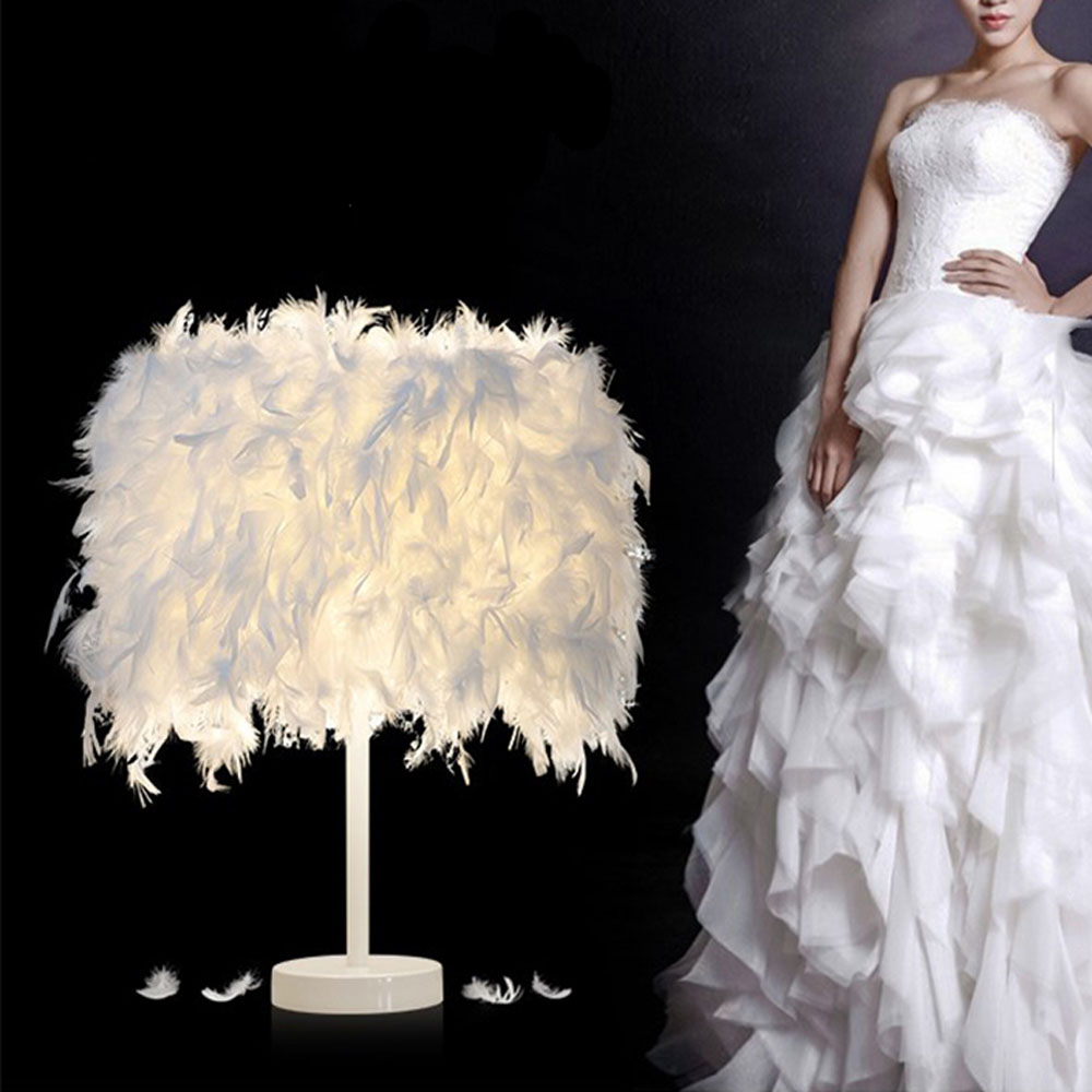Living and Home LED Table Lamp with Feather Lampshade Image 8