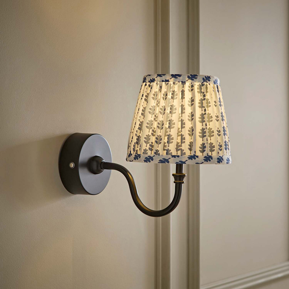 ValueLights Lowe Blue Ditsy Floral Pleated Shade Black Rechargeable Wall Light with Bulb Image 6