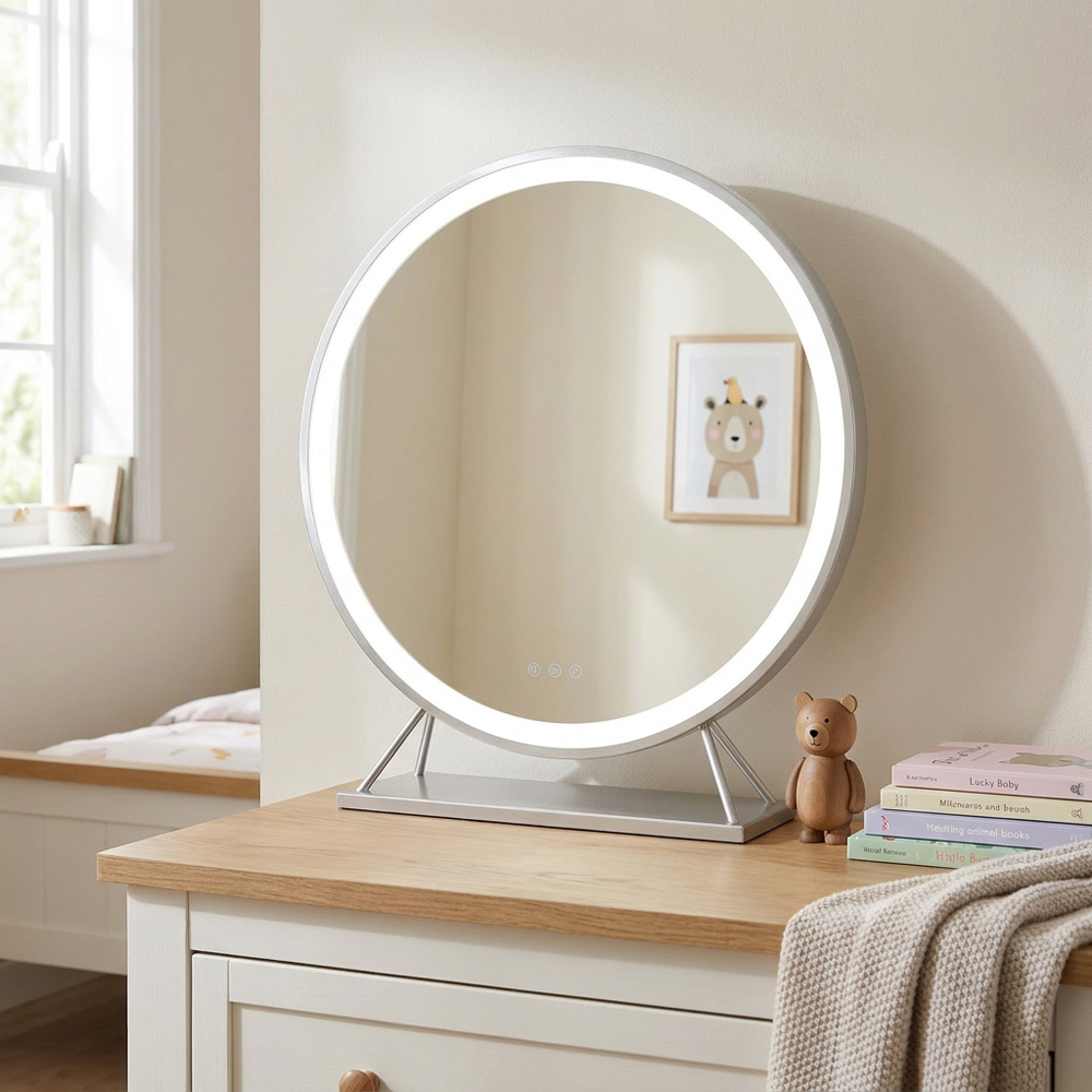 Round Standing Hollywood LED Mirror Silver Image 5