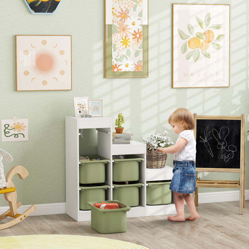 AIYAPLAY Green Kids Toy Storage Unit with 6 Removable Bins Image 5