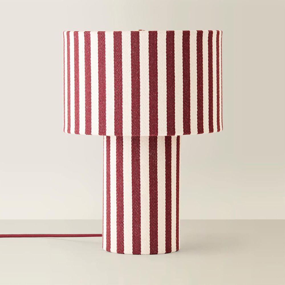 ValueLights Florence Burgundy Pinstripe Linen LED Table Lamp with Bulb Image 4