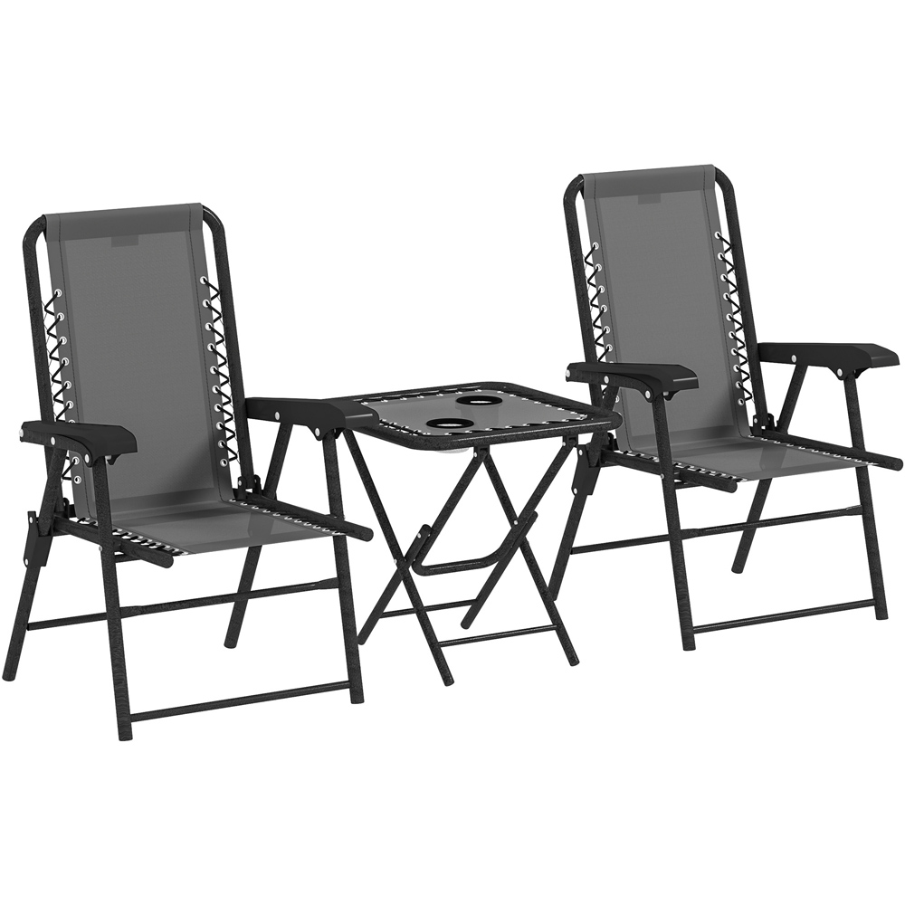 Outsunny 2 Seater Foldable Garden Bistro Set with Cup Holders Dark Grey Image 2