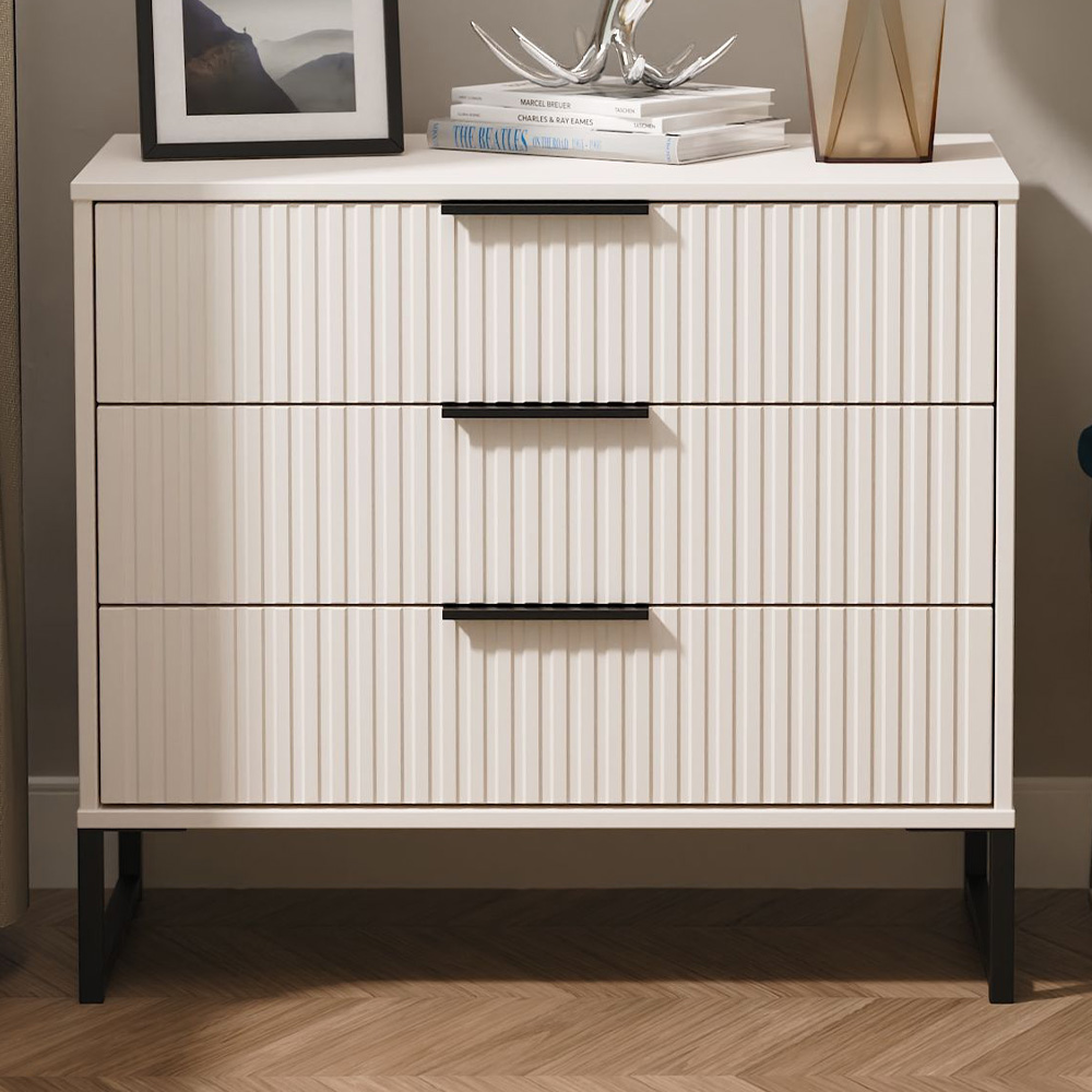 Crowndale Fluted 3 Drawer Kashmir Matt Chest of Drawers Ready Assembled Image 1