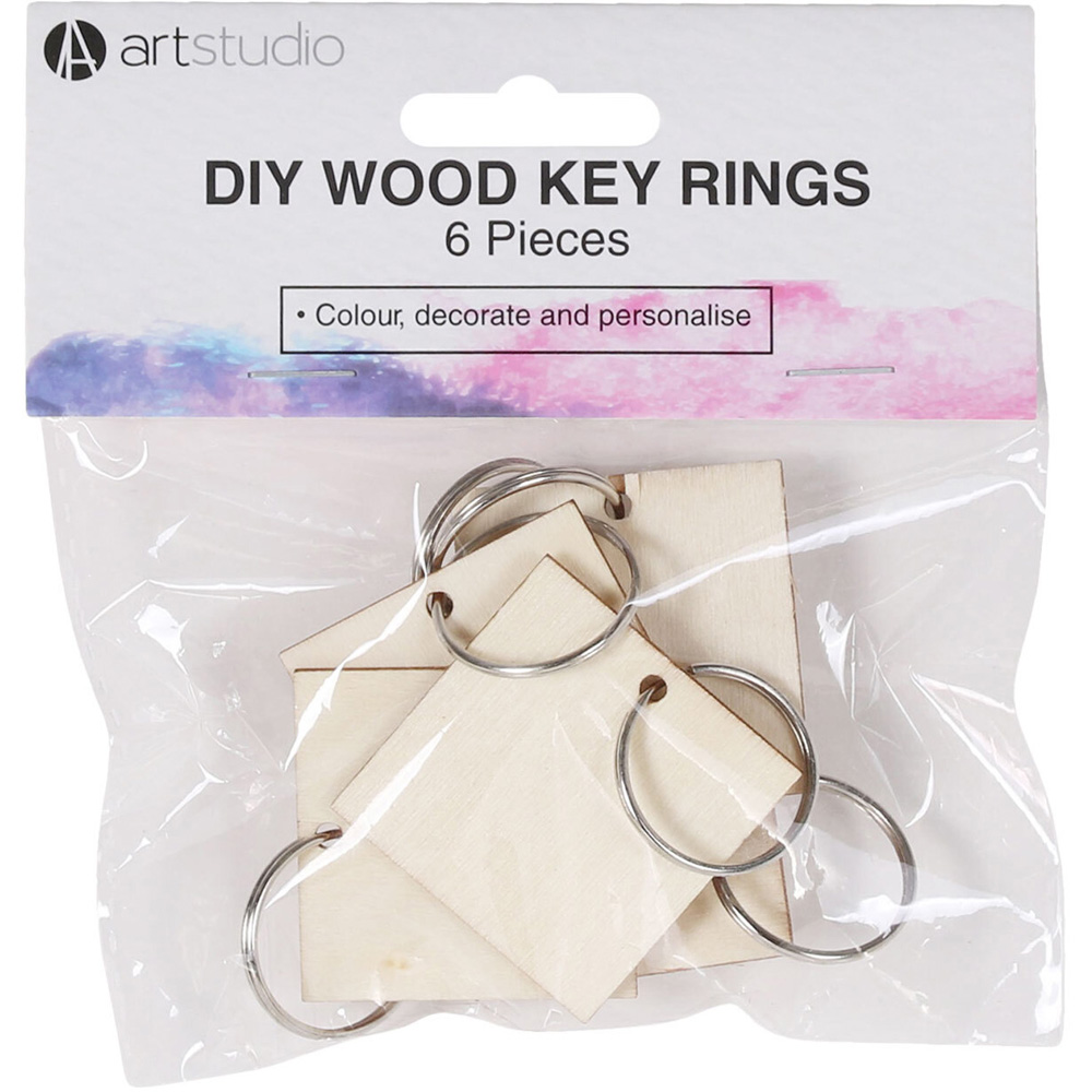 Single Art Studio Paint Your Own Wood Key Rings 6 Pack in Assorted styles Image 1
