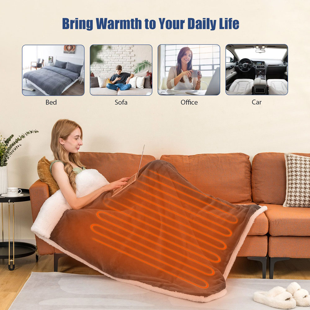 Costway Grey Electric Blanket Throw with 10 Heat Settings Image 5