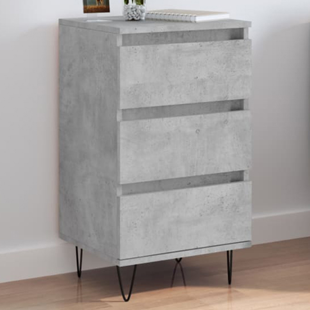 vidaXL 3 Drawer Concrete Grey Wooden Sideboard Image 1