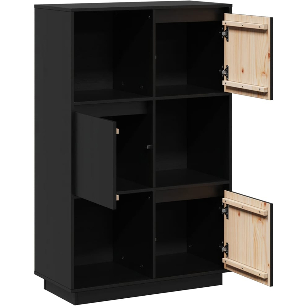 vidaXL 3 Door 3 Shelf Black Solid Pine Wood Highboard Image 3