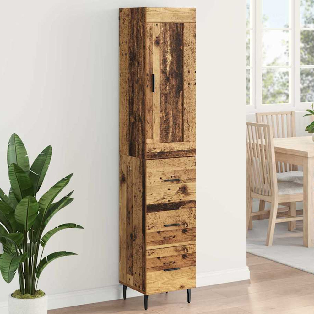 vidaXL Single Door 3 Drawer Old Wood Highboard Image 1