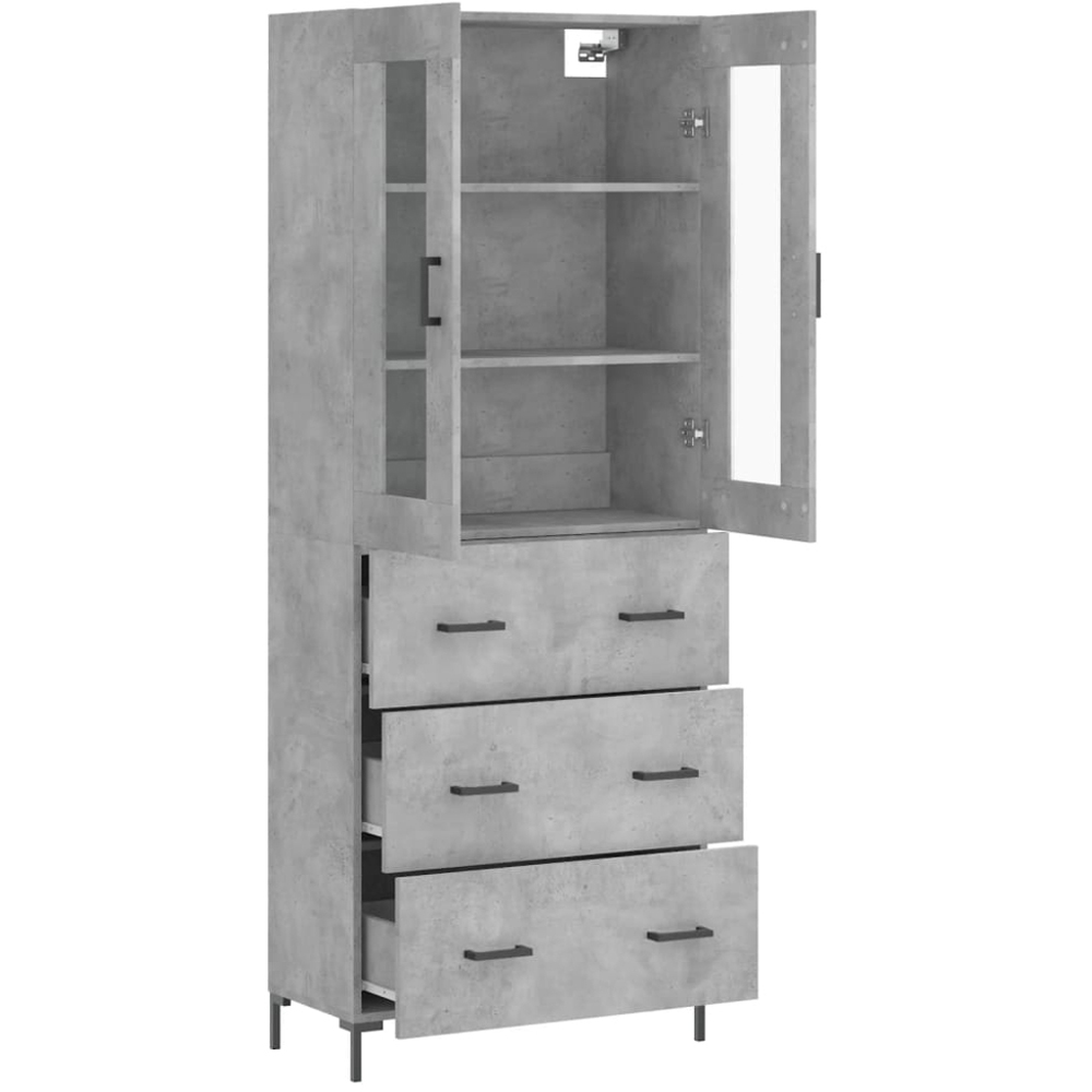 vidaXL 2 Glass Door 3 Drawer Concrete Grey Highboard with Black Handle Image 4