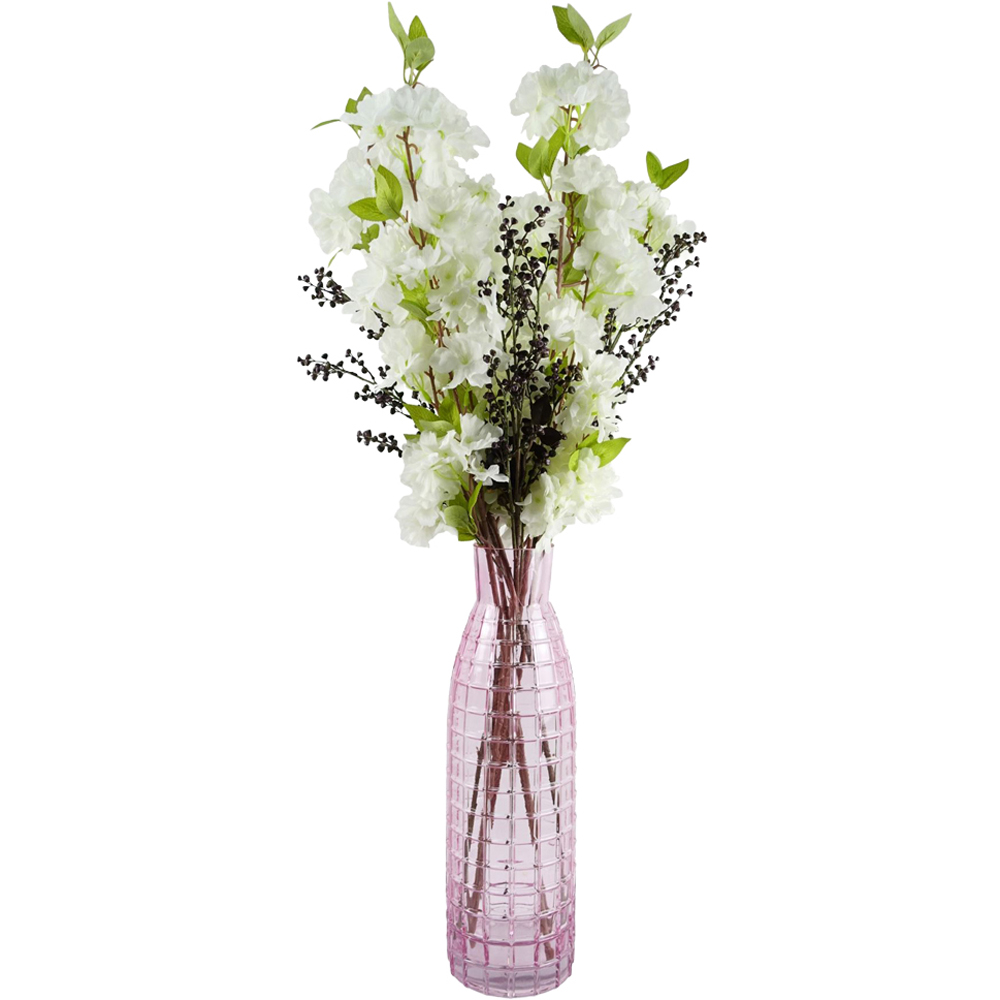 Leaf White Blossom and Berries Artificial Flower Bundle with Glass Vase 100cm 9 Pack Image 1