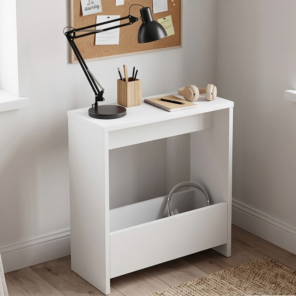 Shefa Line Focus Single Shelf White Slim Side Table Image 6
