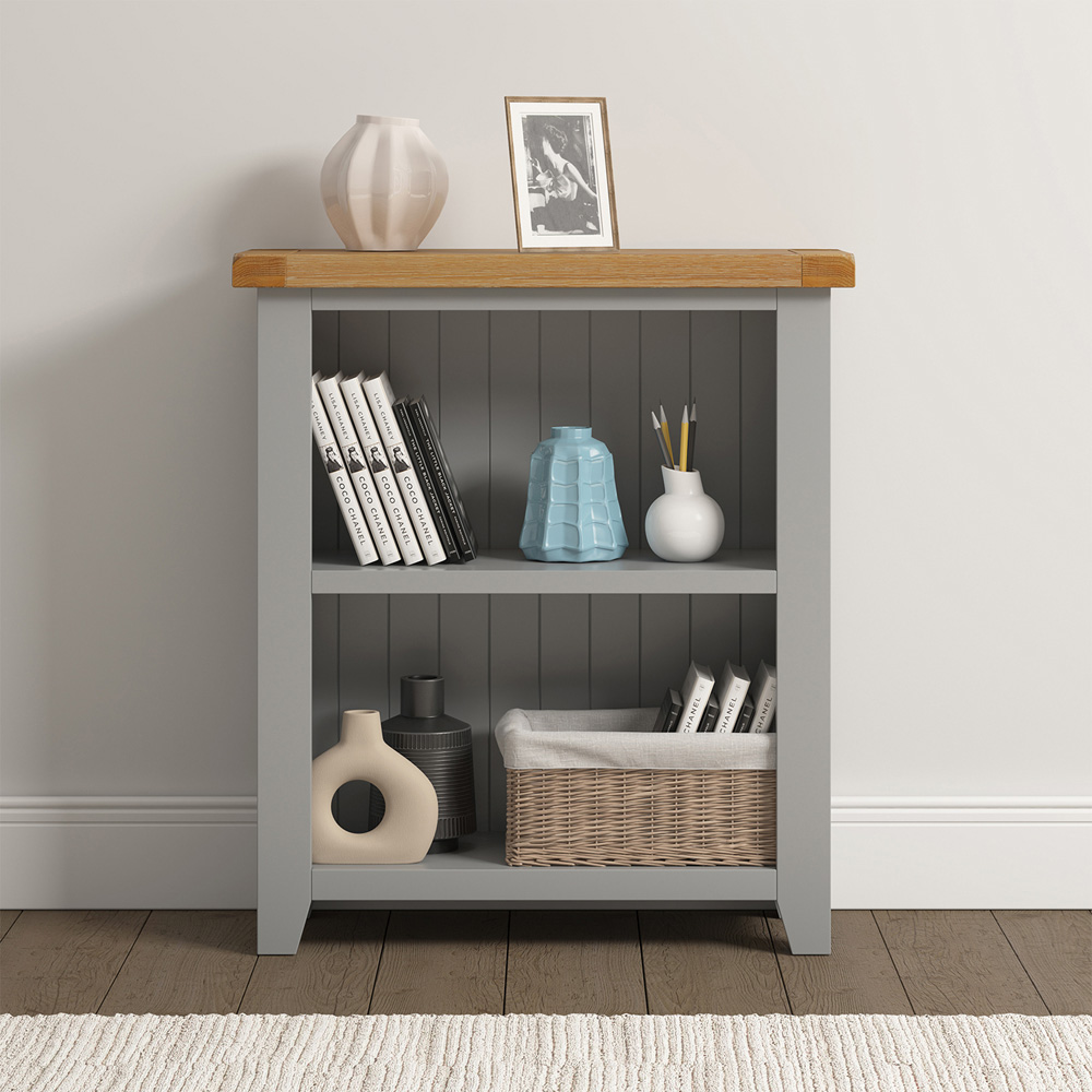 Seconique Windsor 2 Shelf Pebble Grey and Oak Low Bookcase Image 7