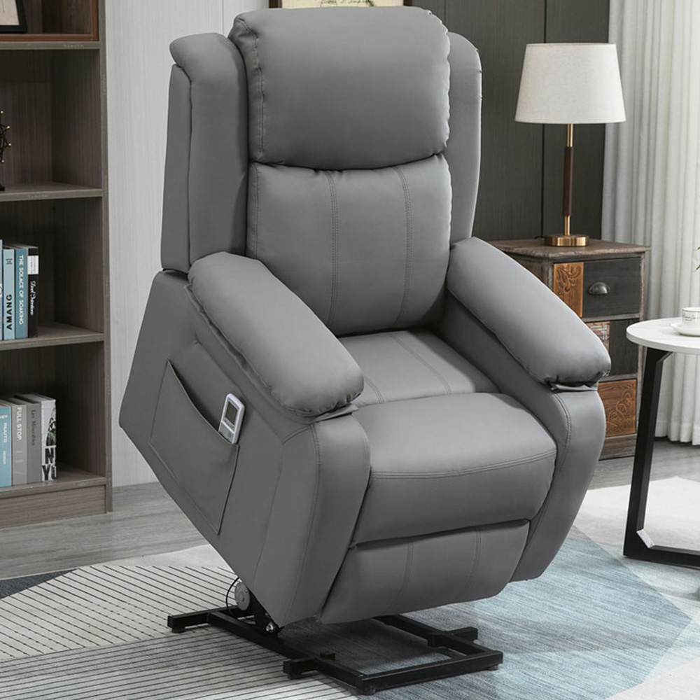 Portland Grey PU Leather Power Lift Reclining Massage Chair with Remote