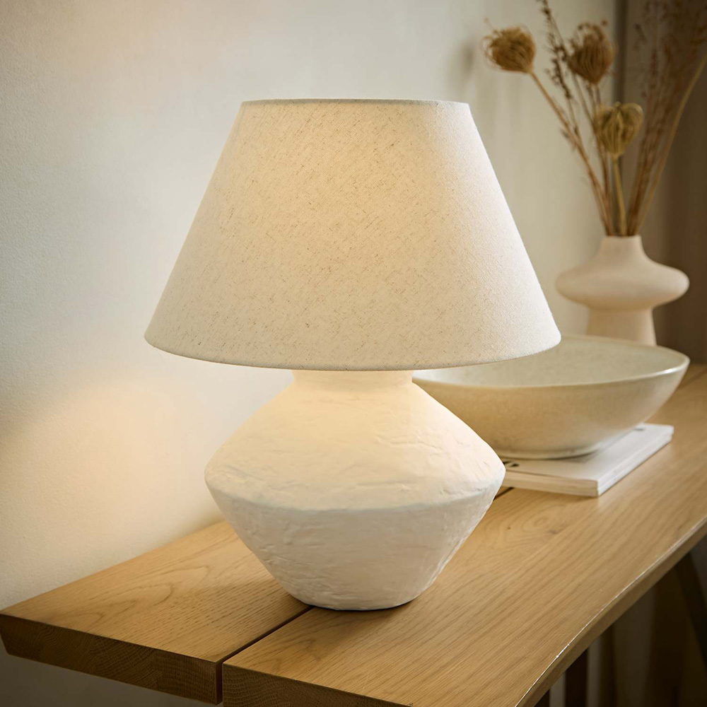 ValueLights Austin White Linen Shade Distressed Ceramic Table Lamp with Bulb Image 6
