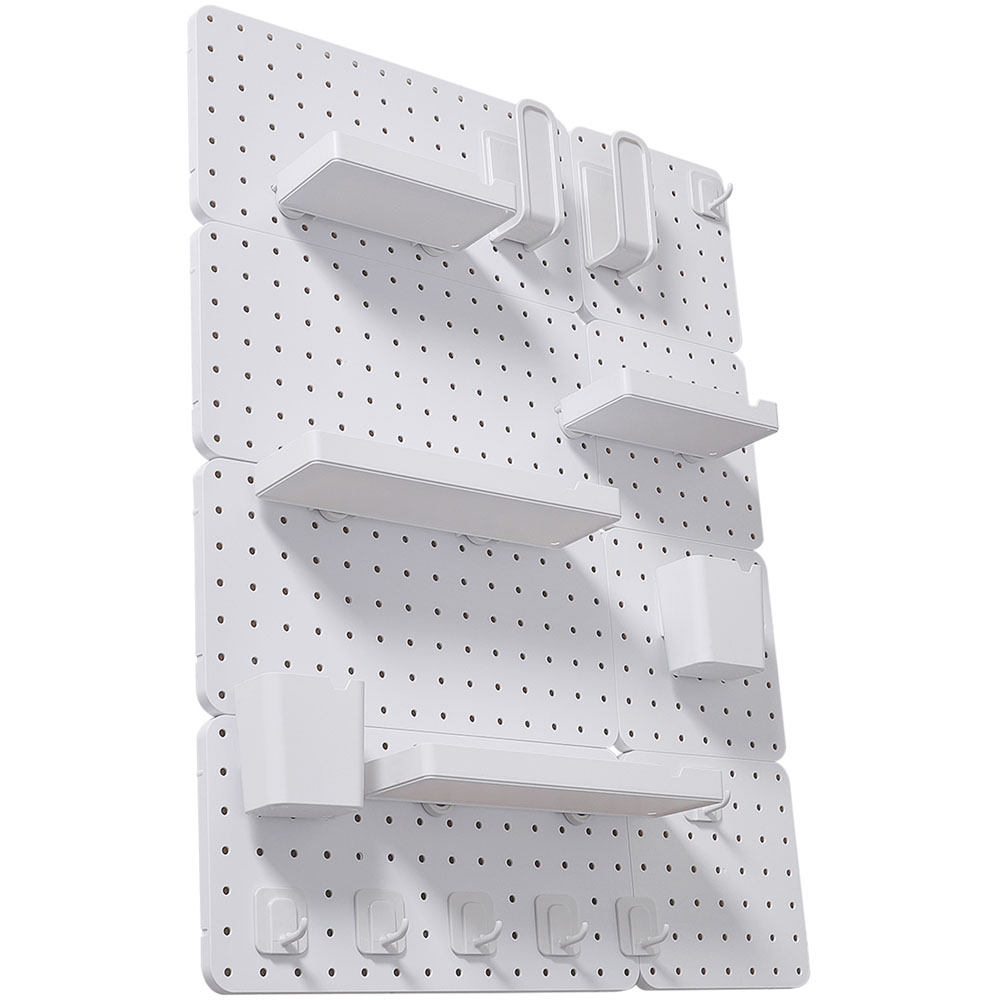 Living and Home White Rectangle Pegboard Wall Storage Rack Image 1