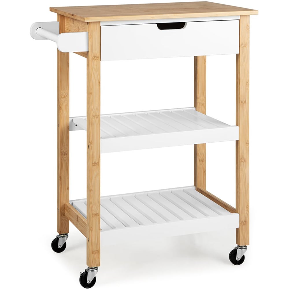 Costway Single Drawer Natural Bamboo Kitchen Island Trolley Image 1