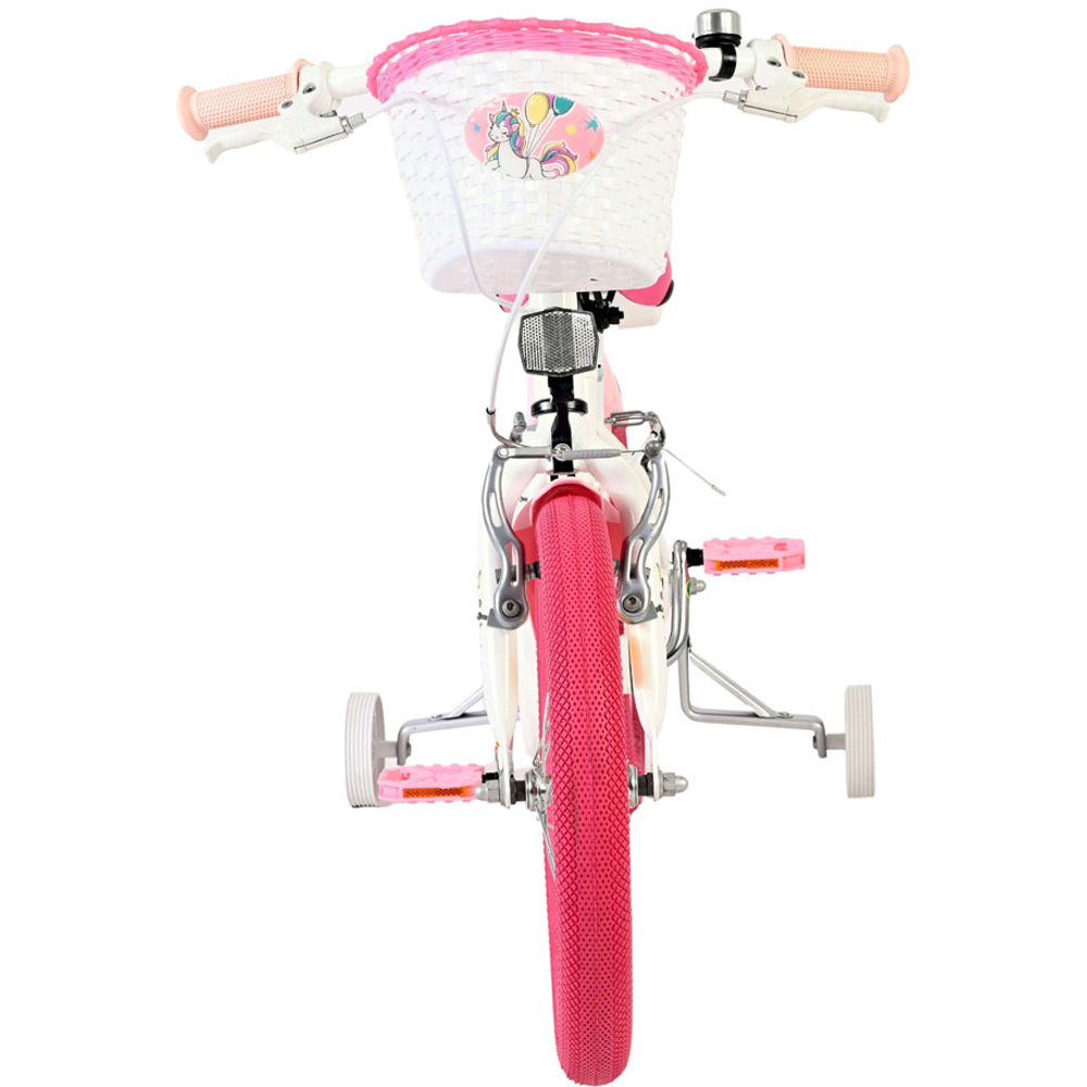 Volare Unicorn Kids 16 inch White and Pink Bike with Stabilisers Doll Seat and Basket Image 3