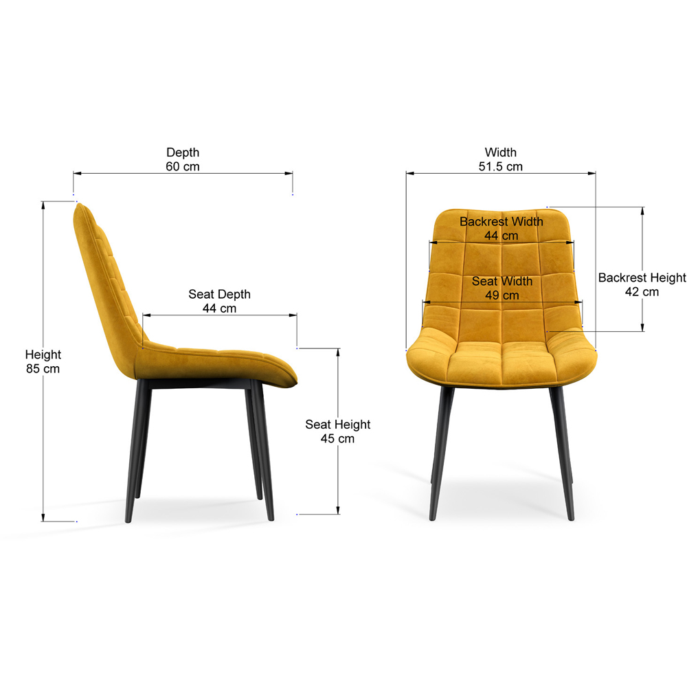 Furniture Online Nova Set of 2 Mustard Velvet Padded Seat Dining Chair Image 8