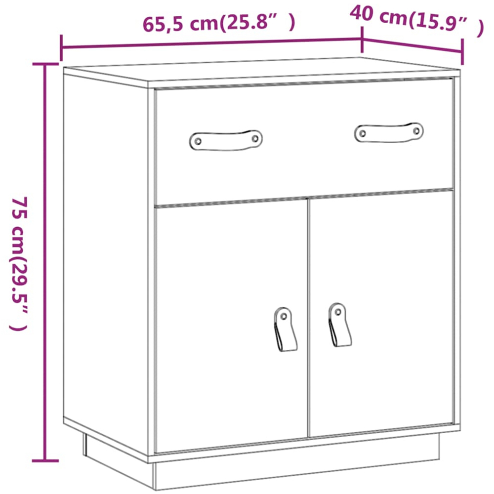 vidaXL 2 Door Single Drawer Honey Brown Pine Wood Sideboard Image 9