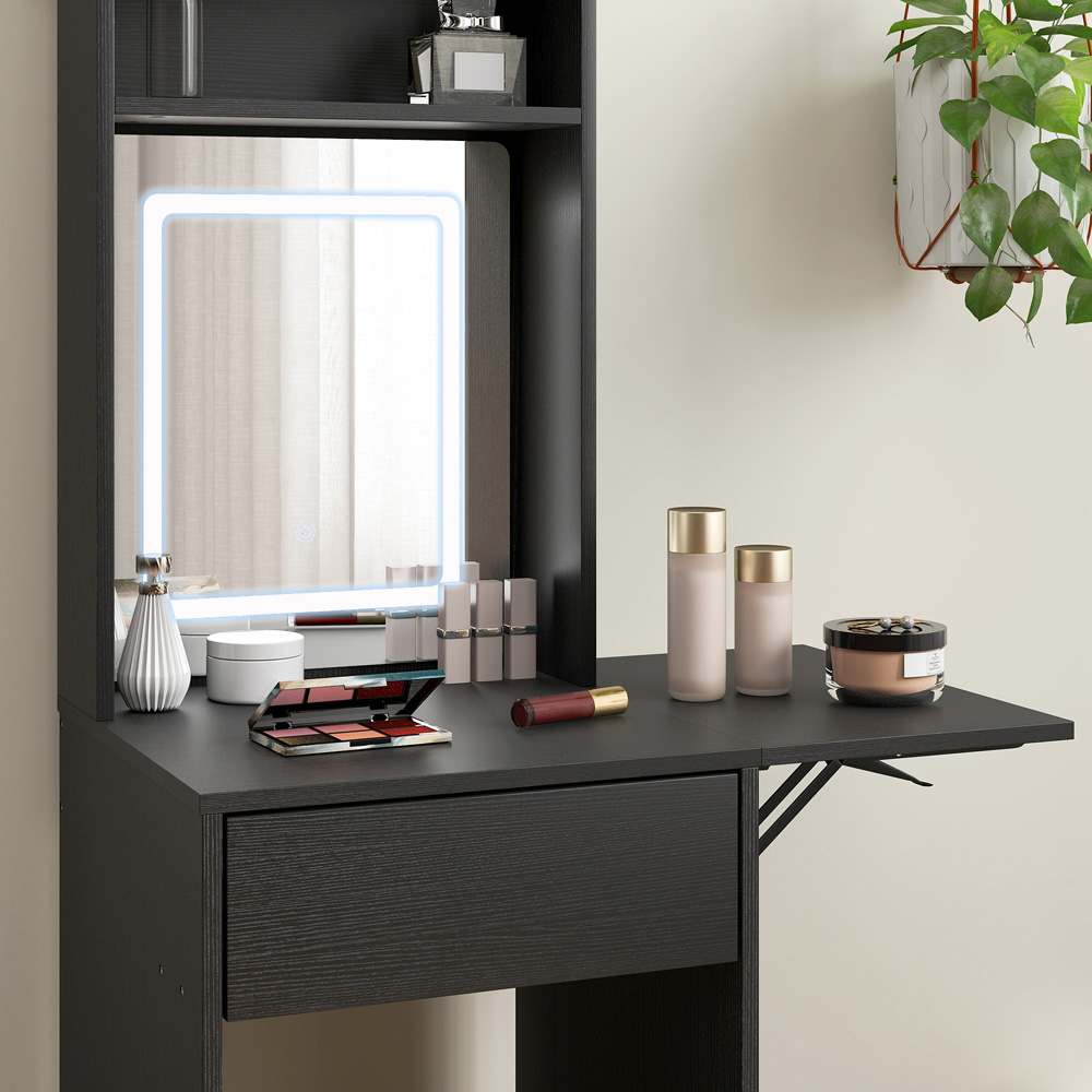Portland Black Compact Dressing Table with Lighted Mirror Image 2