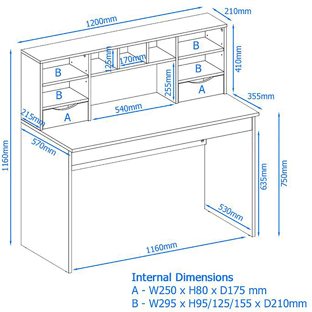 Alphason Albion 2 Drawer Office Desk with Hutch Image 4