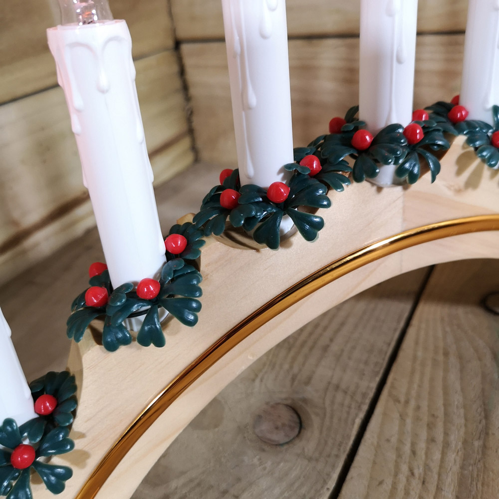 Premier 7 Flickering Warm White LED White Wooden Arched Christmas Candle Bridge Image 5