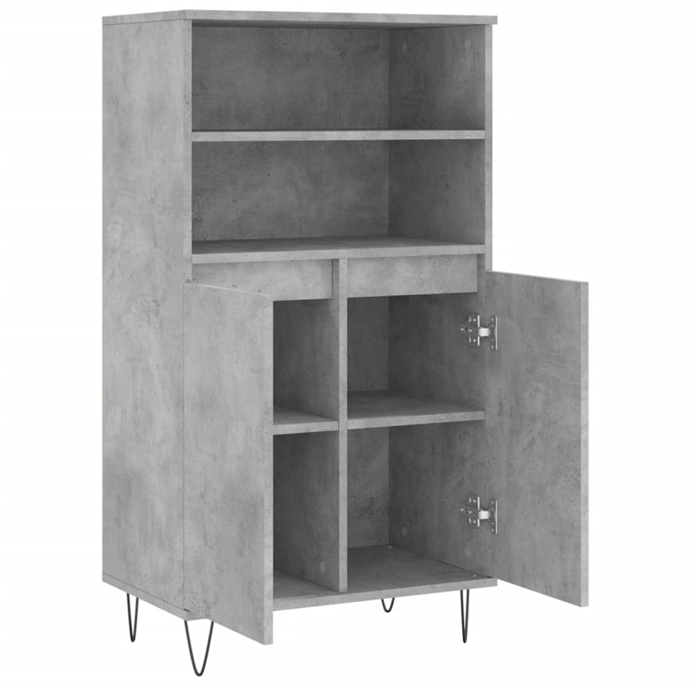 vidaXL 2 Door 2 Open Shelf Concrete Grey Highboard with Black Hairpin Legs Image 5