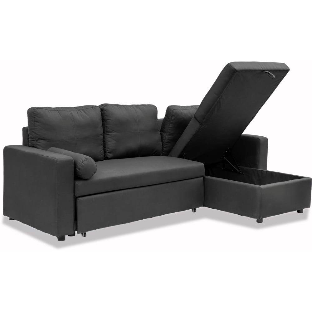 Indoor Living Manhattan 3 Seater Black Corner Sofa Bed Image 4