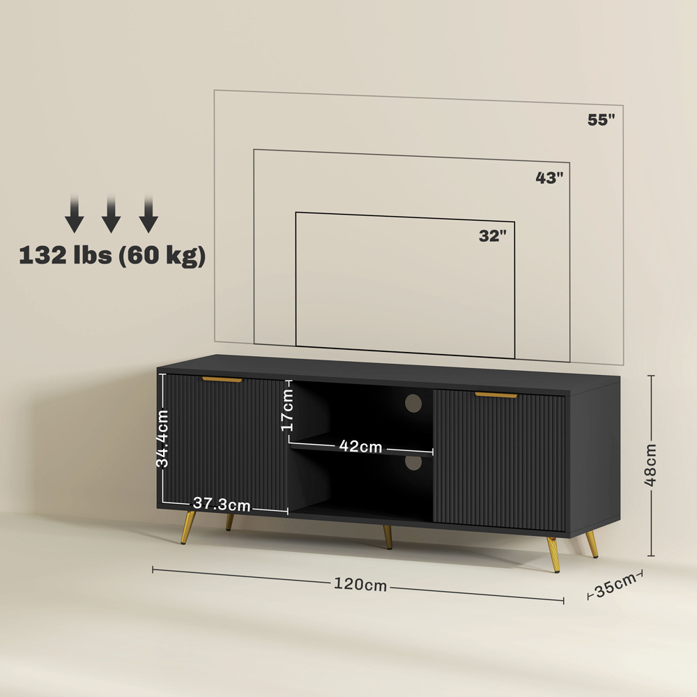 HOMCOM 2 Door 2 Shelf Black TV Stand Cabinet with Storage Image 9