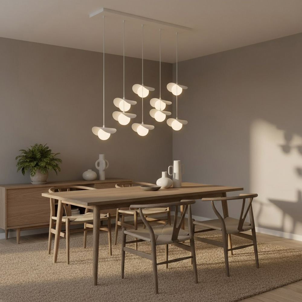 Emibig Ritual 9 Light White Shade White Pendant Lamp Image 2