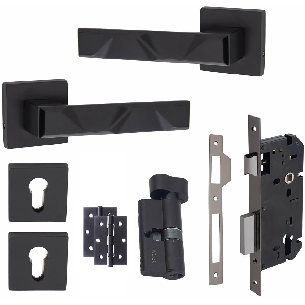 Golden Grace Matt Black Modern Nova Euro Lock Door Handle Set Image 1